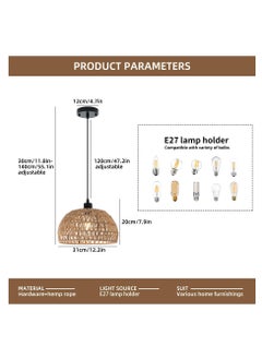 Ganeed Boho Chandelier Light Fixture, Farmhouse Rattan Pendant Light, Woven Rope Lampshade Rustic Cage Hanging Lamp, E27 Semi Flush Mount Ceiling Light for Kitchen Island Living Dining Room Bedroom  - Image 4
