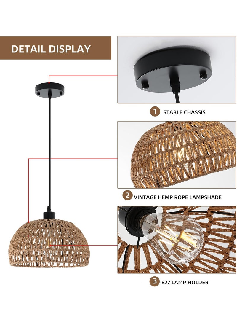Ganeed - Boho Chandelier Light Fixture, Farmhouse Rattan Pendant Light, Woven Rope Lampshade Rustic Cage Hanging Lamp, E27 Semi Flush Mount Ceiling Light for Kitchen Island Living Dining Room Bedroom - Image 1