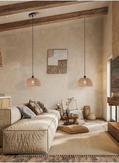 Ganeed Boho Chandelier Light Fixture, Farmhouse Rattan Pendant Light, Woven Rope Lampshade Rustic Cage Hanging Lamp, E27 Semi Flush Mount Ceiling Light for Kitchen Island Living Dining Room Bedroom  - Image 3