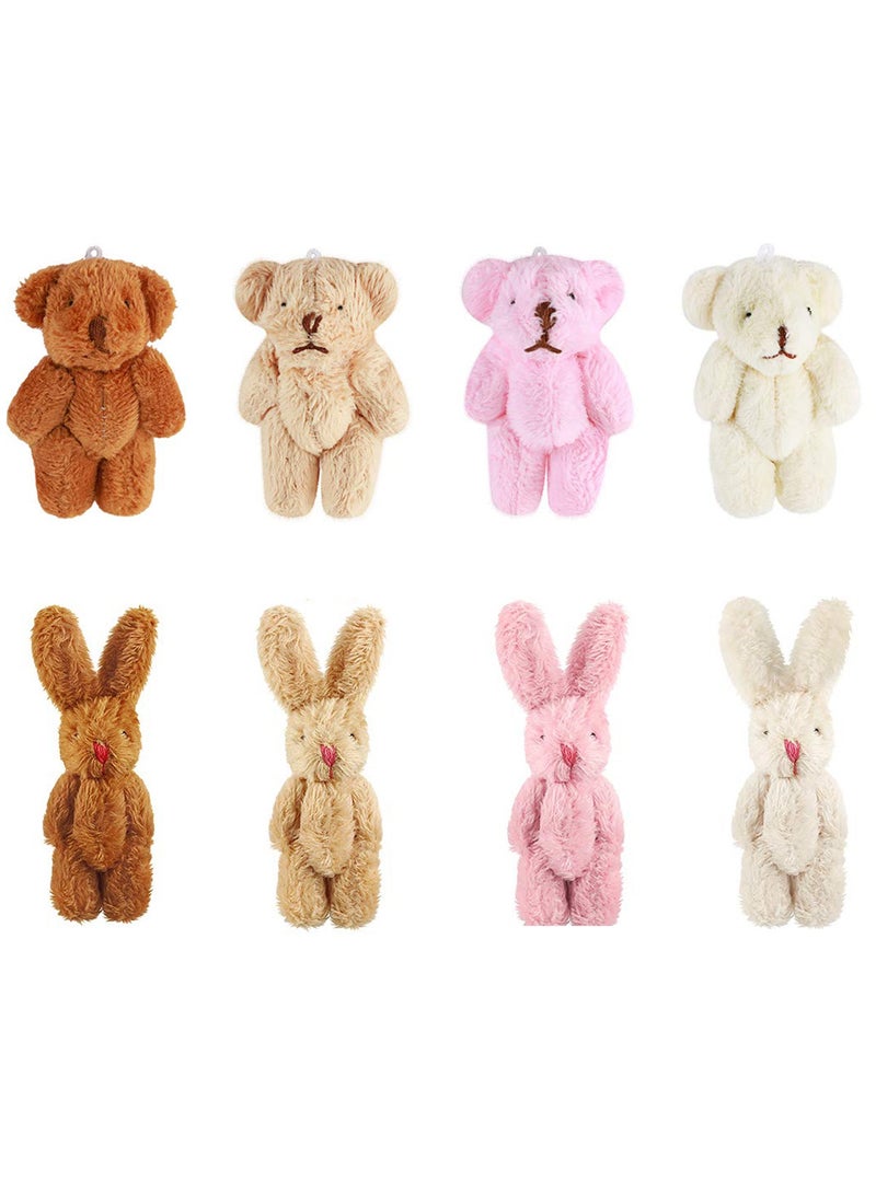 8Pieces Mini Plush Rabbit and Bears Doll Soft Stuffed Animal Toys - Image 1