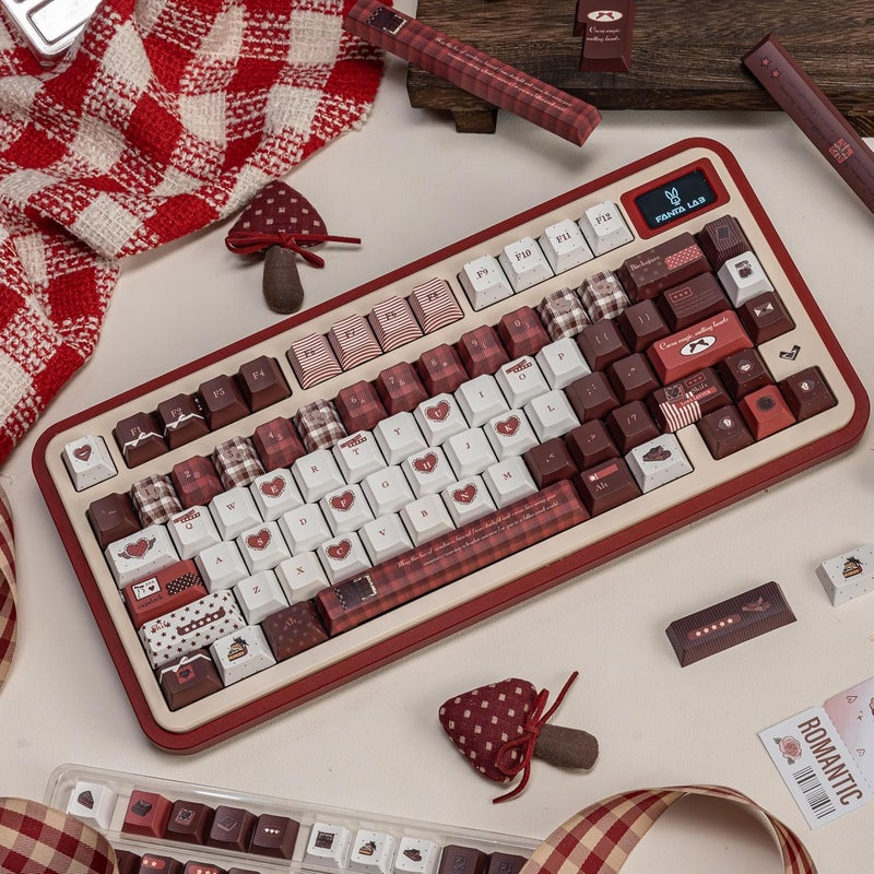 COOMICKEY 145 Keys Velvet Chocolate Keycaps, Dye-Sublimation PBT Custom Keycap Set for Cherry Profile, Cute Dark Red White Keycap for MX Switches Mechanical Gaming Keyboard - Image 5