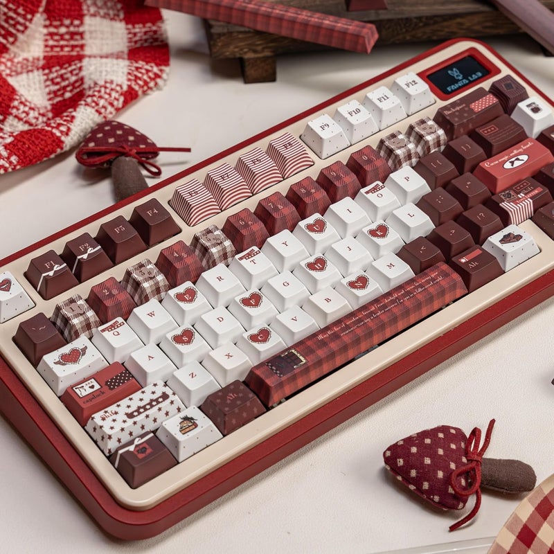 COOMICKEY 145 Keys Velvet Chocolate Keycaps, Dye-Sublimation PBT Custom Keycap Set for Cherry Profile, Cute Dark Red White Keycap for MX Switches Mechanical Gaming Keyboard - Image 3