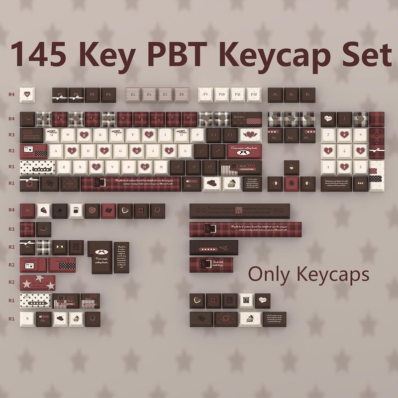 COOMICKEY 145 Keys Velvet Chocolate Keycaps, Dye-Sublimation PBT Custom Keycap Set for Cherry Profile, Cute Dark Red White Keycap for MX Switches Mechanical Gaming Keyboard - Image 2