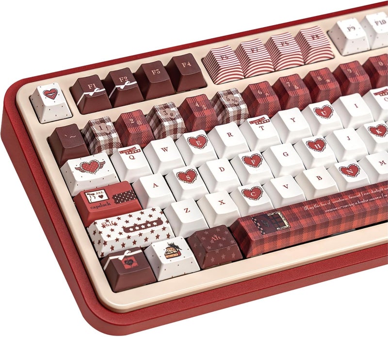 COOMICKEY 145 Keys Velvet Chocolate Keycaps, Dye-Sublimation PBT Custom Keycap Set for Cherry Profile, Cute Dark Red White Keycap for MX Switches Mechanical Gaming Keyboard - Image 1