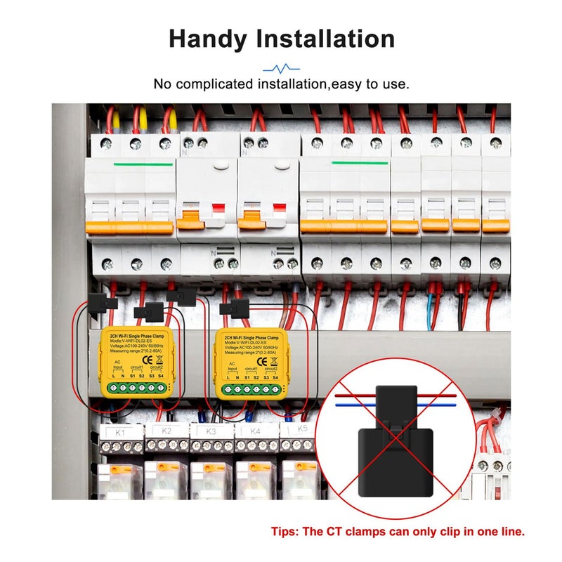Tuya WiFi Smart Home Energy Monitor 2.4GHZ Smart Energy Meter Single Phase Consumption Monitor 80A Solar Current Transformer Clamp Power Consumption Monitor Electricity Statistics 100-240V AC 50/60Hz - Image 4