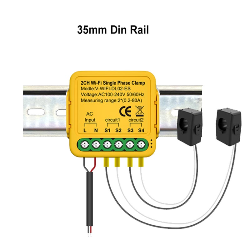 Tuya WiFi Smart Home Energy Monitor 2.4GHZ Smart Energy Meter Single Phase Consumption Monitor 80A Solar Current Transformer Clamp Power Consumption Monitor Electricity Statistics 100-240V AC 50/60Hz - Image 2