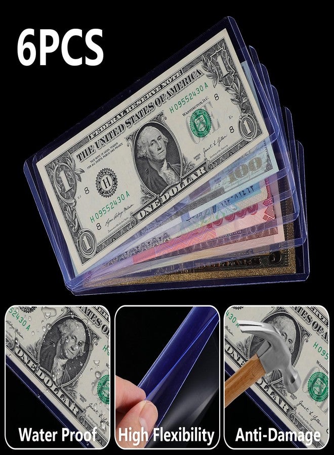 براساكو مجموعة من 6 قطع من أغطية أوراق الدولار الشفافة من Prasacco، وحامل أوراق الدولار المصنوع من مادة PVC، وحامل العملات، وحافظات عرض الأوراق النقدية، وحافظات تخزين الأوراق النقدية، وحافظة حماية أوراق الدولار للأوراق النقدية، وحافظة النقود - Image 5