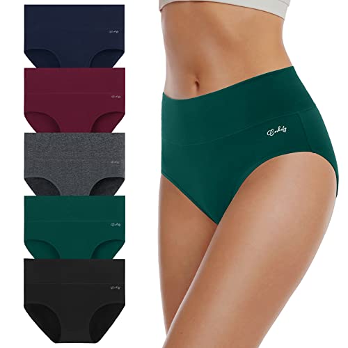 coskefy Women's High Waisted Cotton Underwear Soft Breathable Panties Stretch Briefs 5 Pack Multicolor - Image 1