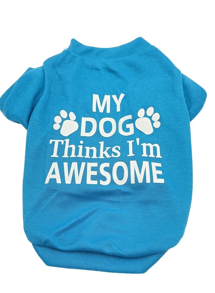 Loquat Squality Pet Summer Dog Clothes Cotton English Printed Tank Top T-shirt Blue - Image 1