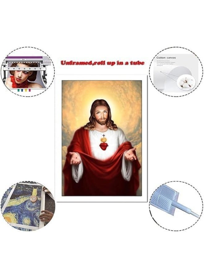 Emoda Home Trove  Unframed Catholic Jesus Poster Print On Canvas , Christian Religious Wall Art Print (Sacred Heart of Jesus 2, 24x36inch) for Living Room - Image 2