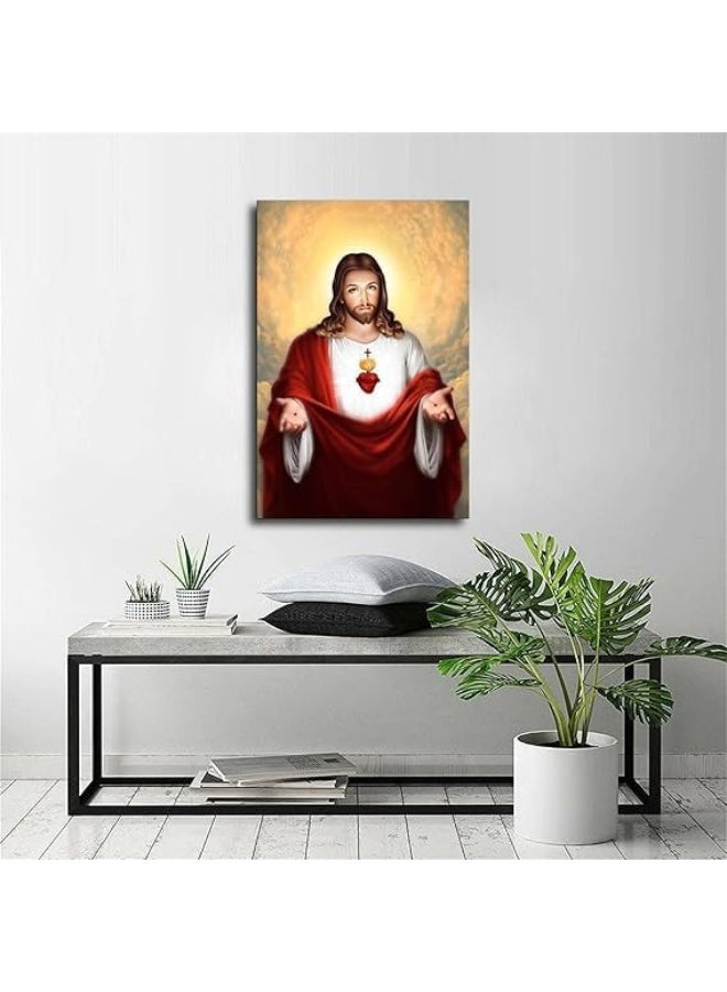 Emoda Home Trove  Unframed Catholic Jesus Poster Print On Canvas , Christian Religious Wall Art Print (Sacred Heart of Jesus 2, 24x36inch) for Living Room - Image 4