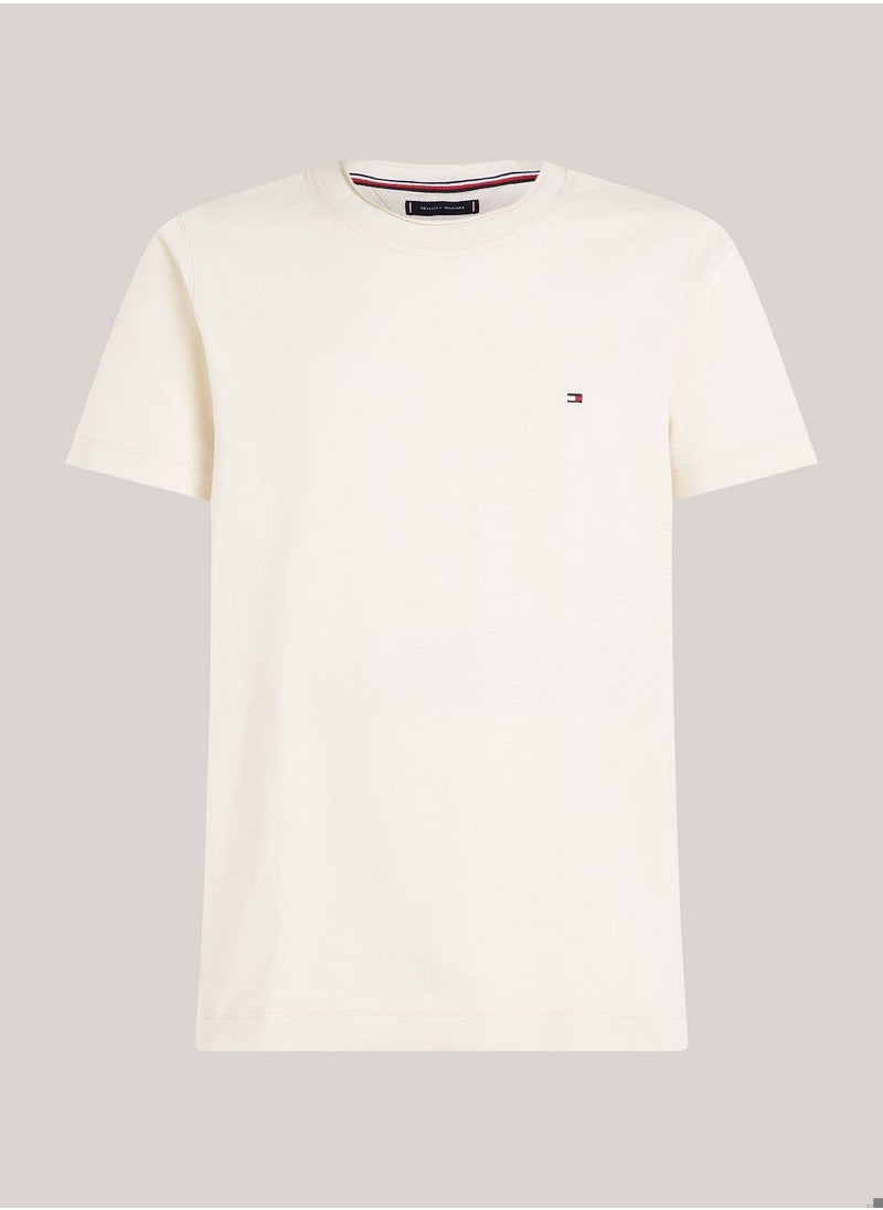 TOMMY HILFIGER Men's Textured Featuring a Crew Neck T-Shirt -  Pure organic slub cotton, Beige  - Image 2