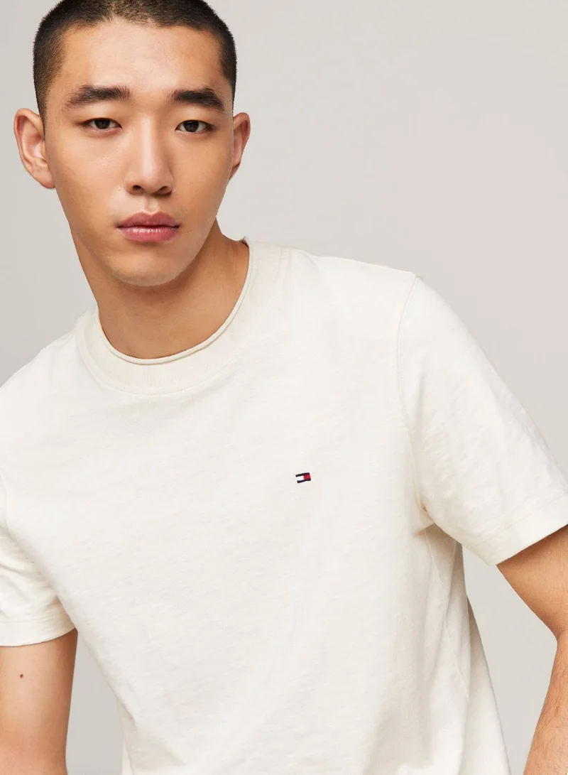 TOMMY HILFIGER Textured Featuring a Crew Neck T-Shirt -  Pure organic slub cotton,