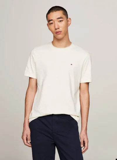 TOMMY HILFIGER Textured Featuring a Crew Neck T-Shirt -  Pure organic slub cotton,