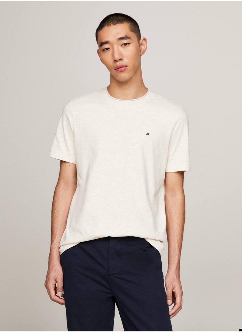 TOMMY HILFIGER Men's Textured Featuring a Crew Neck T-Shirt -  Pure organic slub cotton, Beige  - Image 1