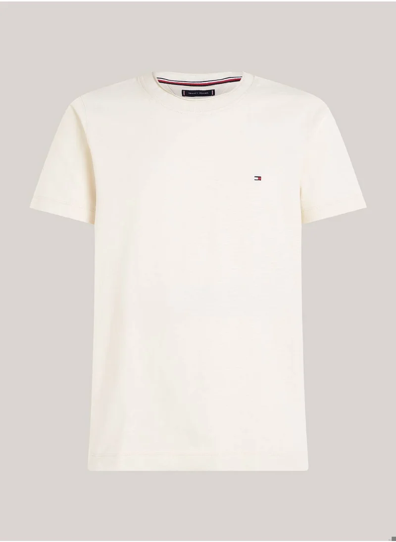 TOMMY HILFIGER Men's Textured Featuring a Crew Neck T-Shirt -  Pure organic slub cotton, Beige