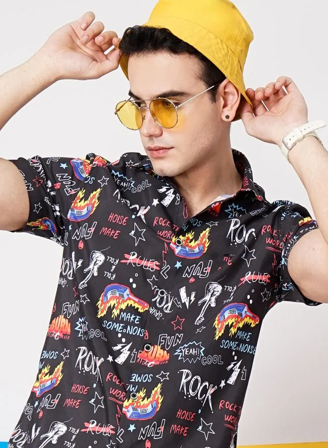 شركة المرآب الهندية Men Slim Fit Conversational Printed Half Sleeves Spread Collar Resort Wear Shirt
