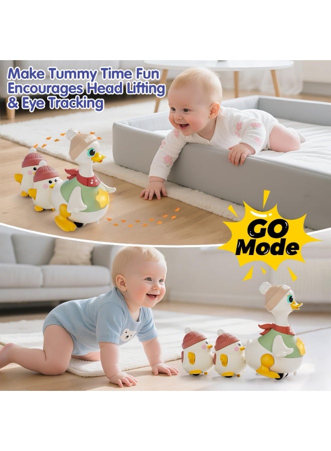 عام ألعاب أطفال 6-12 شهر: بطة موسيقية راقصة مع أمها ودمى وقت البطن، أوضاع الزحف والتفاعل هدايا عيد الميلاد للطفلة والطفل بعمر سنة. - Image 2