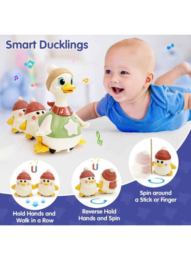 عام ألعاب أطفال 6-12 شهر: بطة موسيقية راقصة مع أمها ودمى وقت البطن، أوضاع الزحف والتفاعل هدايا عيد الميلاد للطفلة والطفل بعمر سنة. - Image 3