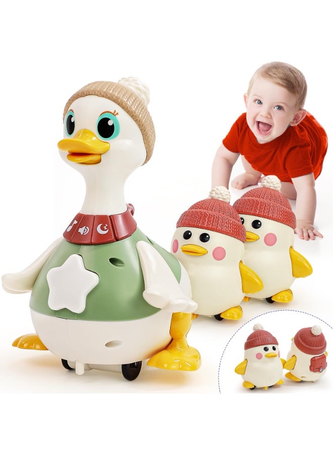 عام ألعاب أطفال 6-12 شهر: بطة موسيقية راقصة مع أمها ودمى وقت البطن، أوضاع الزحف والتفاعل هدايا عيد الميلاد للطفلة والطفل بعمر سنة. - Image 1