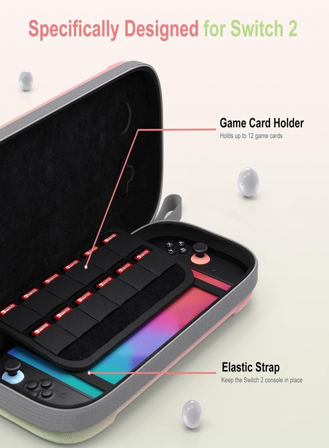 STARTRC GAMES Hard Carrying Case for Nintendo Switch 2, Travel Case Shell Pouch with 12 Games Cartridges, Protective Case for Switch 2 Console & Games Accessories Pink & Green - Image 3