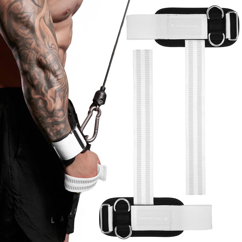 M MANUEKLEAR MANUEKLEAR Non-Slip Wrist Straps for Weightlifting Deadlifting, Gym Lifting Straps with D Rings for Cable Machine Workout, 10mm Neoprene Padded Weight lifting Wrist Wraps for Men Women (White, M (6.3-7.5inch)) - Image 1