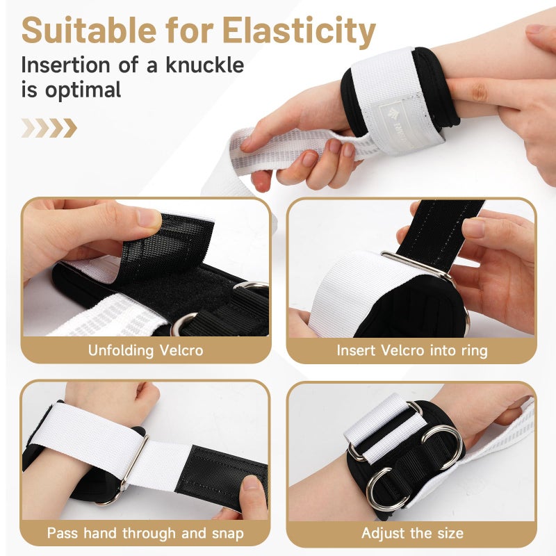 M MANUEKLEAR MANUEKLEAR Non-Slip Wrist Straps for Weightlifting Deadlifting, Gym Lifting Straps with D Rings for Cable Machine Workout, 10mm Neoprene Padded Weight lifting Wrist Wraps for Men Women (White, M (6.3-7.5inch)) - Image 3