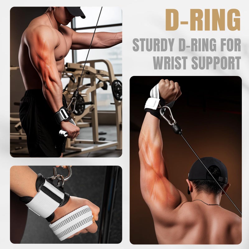 M MANUEKLEAR MANUEKLEAR Non-Slip Wrist Straps for Weightlifting Deadlifting, Gym Lifting Straps with D Rings for Cable Machine Workout, 10mm Neoprene Padded Weight lifting Wrist Wraps for Men Women (White, M (6.3-7.5inch)) - Image 5