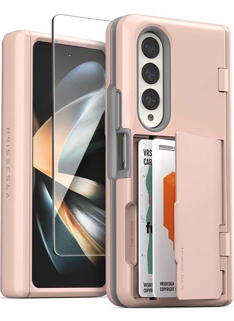 VRS Design - Terra Guard Modern GO [Hinge Protection] for Samsung Galaxy Z Fold 4 Case Cover with [2 Card Holder Compartment] & Front Screen Protector - Pink Sand - Image 1