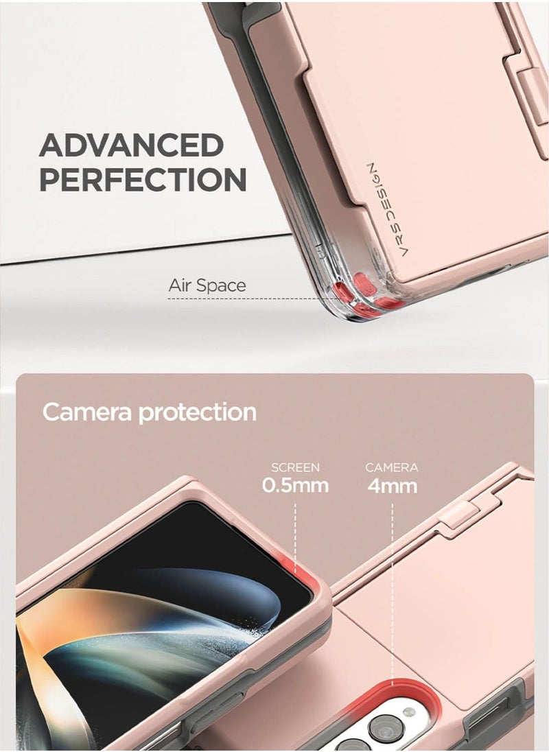 VRS Design - Terra Guard Modern GO [Hinge Protection] for Samsung Galaxy Z Fold 4 Case Cover with [2 Card Holder Compartment] & Front Screen Protector - Pink Sand - Image 1