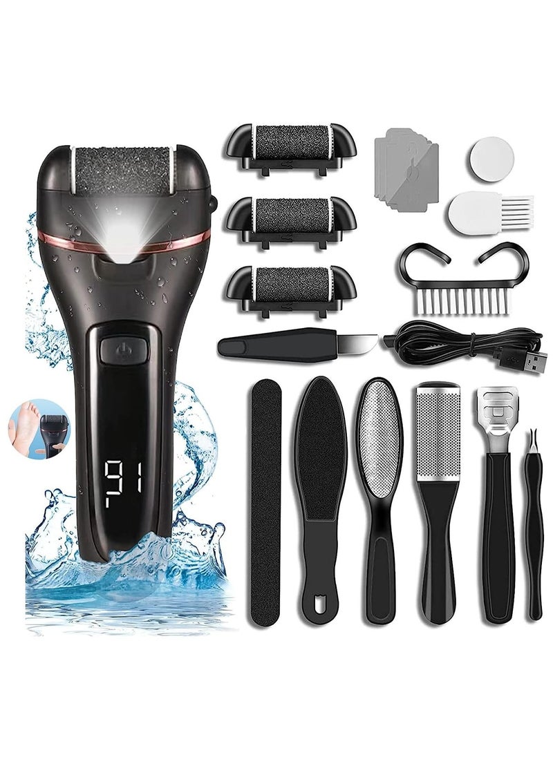Generic 14 in 1 Foot Care Set, Foot Calluses Removal Kit for Removing Cracked Heels and Dead Skin, Rechargeable Pedicure Tool with Battery Display (Black)  - Image 1