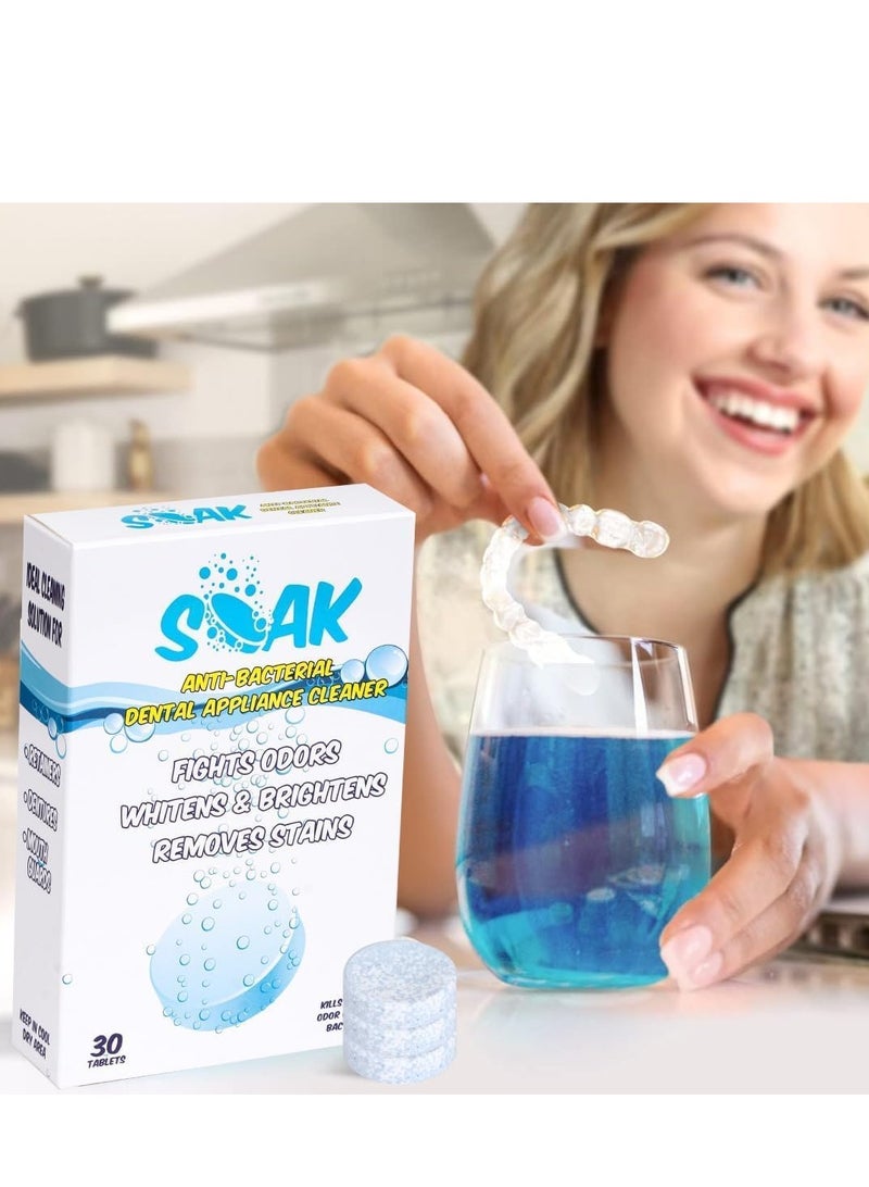 Soak 30 Denture Cleanser Tablets, Tablets Denture Cleaning Tablets for Overnight Dental, Prosthesis Fresh Brite and Stain-Free Retainer Cleaning Tablet Aligner Gum Shield Mouth Guard Denture Cleaners - Image 2