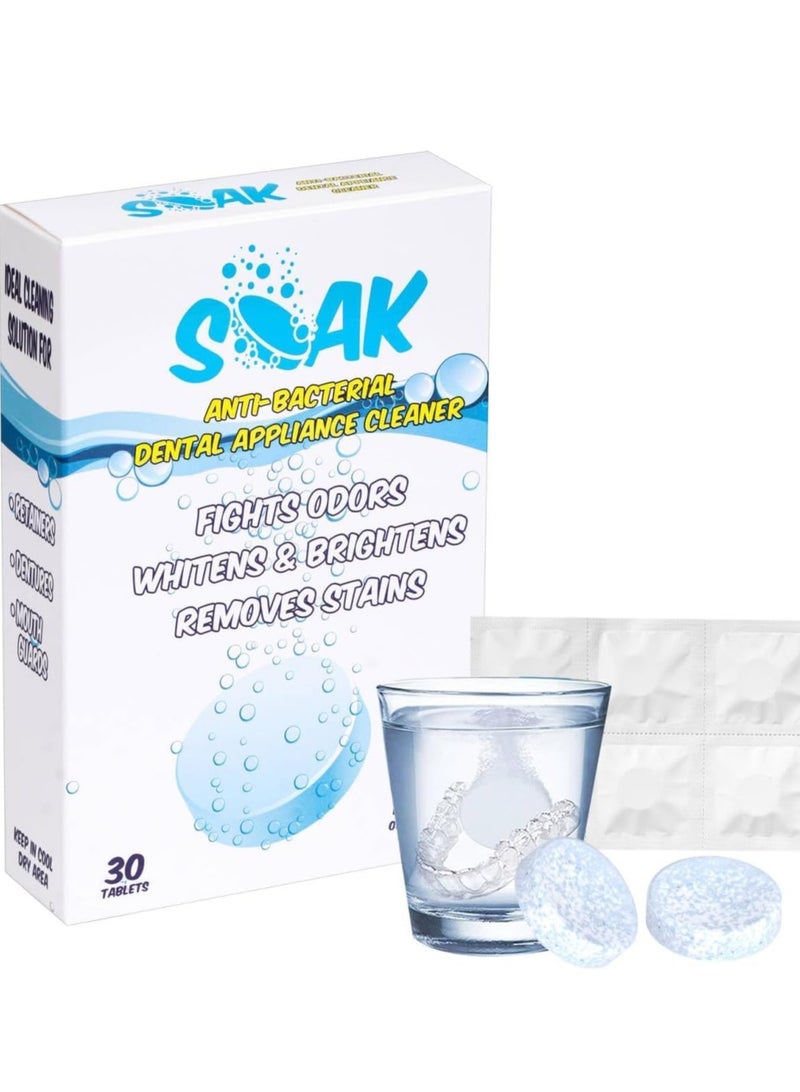 Soak 30 Denture Cleanser Tablets, Tablets Denture Cleaning Tablets for Overnight Dental, Prosthesis Fresh Brite and Stain-Free Retainer Cleaning Tablet Aligner Gum Shield Mouth Guard Denture Cleaners - Image 1