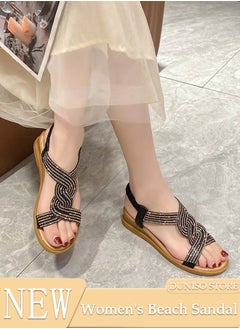 Fashion Sandals for Women with 3.5cm High Heels Thick Sole Slide Sandal Non-Slip Soles Glitter shoes Open Toe Beach Flat Slipper for Travel Work School Beach Outdoor