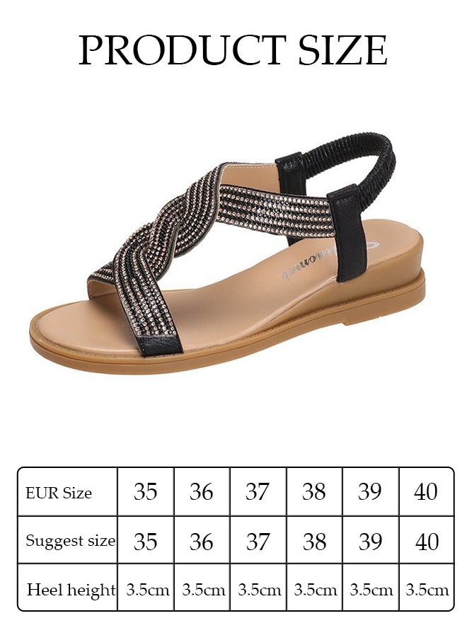 DUNISO - Fashion Sandals for Women with 3.5cm High Heels Thick Sole Slide Sandal Non-Slip Soles Glitter shoes Open Toe Beach Flat Slipper for Travel Work School Beach Outdoor - Image 1