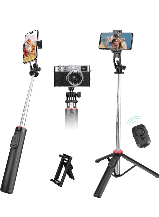 PADOM حامل ثلاثي القوائم للهاتف Padom، حامل سيلفي ثلاثي القوائم مع جهاز تحكم عن بعد وحامل هاتف، حامل ثلاثي القوائم قابل للتمديد لهاتف iPhone، حامل هاتف محمول من الألمنيوم مع دوران 360°، حامل سفر متوافق مع iPhone وAndroid وGoPro - Image 1