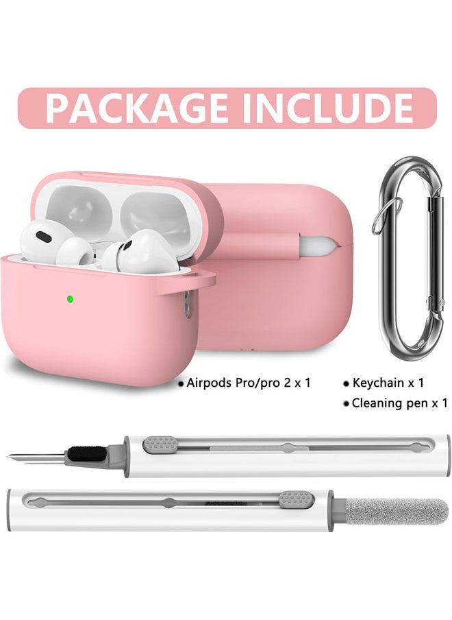 SJet - Soft Silicone Protective Case Cover for AirPods Pro 2/Pro with Cleaner Kit and Keychain(Pink) - Image 1