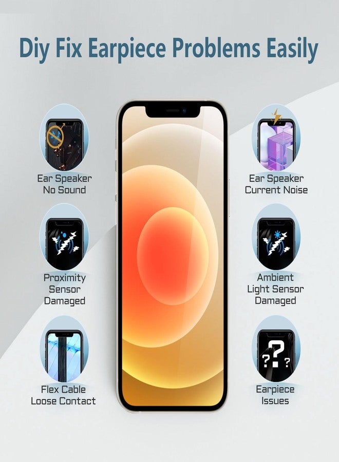 طقم إصلاح سماعة الأذن الأمامية DGSCSMY لهاتف iPhone 12، متوافق مع iPhone 12 Pro، مقاس 6.1 بوصة، مزود بمستشعر تقارب، ومستشعر إضاءة محيطة، وكابل مرن، وأدوات إصلاح (A2172، A2402، A2403، A2404). - Image 5