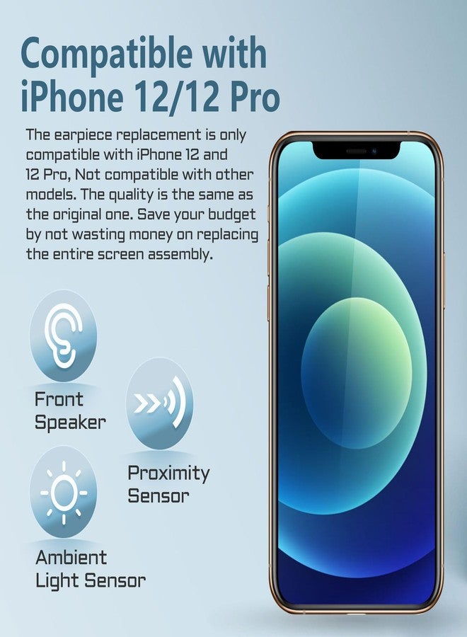طقم إصلاح سماعة الأذن الأمامية DGSCSMY لهاتف iPhone 12، متوافق مع iPhone 12 Pro، مقاس 6.1 بوصة، مزود بمستشعر تقارب، ومستشعر إضاءة محيطة، وكابل مرن، وأدوات إصلاح (A2172، A2402، A2403، A2404). - Image 3
