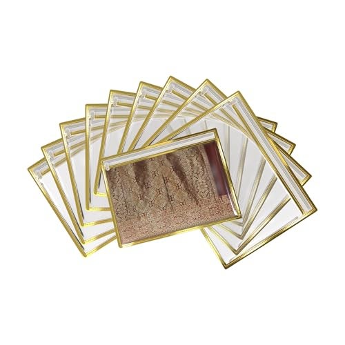 FabPax Premium Saree Cover for Storage & Travel, Transparent Non-Woven Saree Bag with Zipper, Dustproof Wardrobe Organizer for Silk, Designer & Wedding Sarees (36x42 cm) (Golden, Set of 10) - Image 1