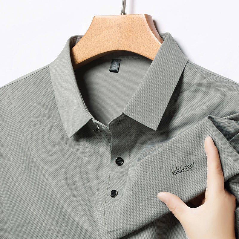 Men's Ice Silk Polo Shirt Short Sleeve Summer Breathable Textured Turn-Down Collar Casual Top - Image 2