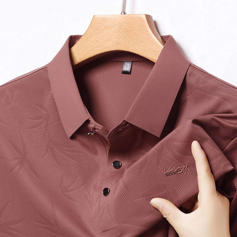 Men's Ice Silk Polo Shirt Short Sleeve Summer Breathable Textured Turn-Down Collar Casual Top - Image 3