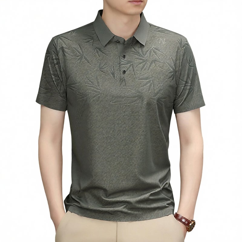 Men's Ice Silk Polo Shirt Short Sleeve Summer Breathable Textured Turn-Down Collar Casual Top - Image 1