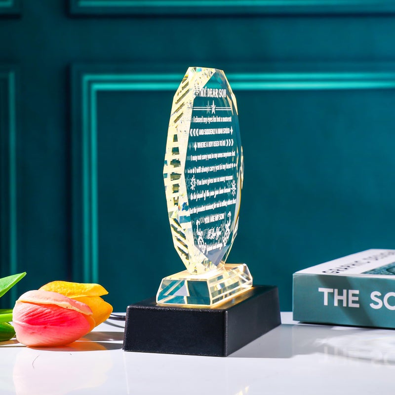 YWHL هدية ذات معنى من الأم والأب لابنهم مع قاعدة LED ملونة هدايا عيد ميلاد لابن بالغ تذكار كريستالي هدية ملهمة للتخرج لابني هدية في عيد الميلاد عيد الحب يوم الأب - Image 3