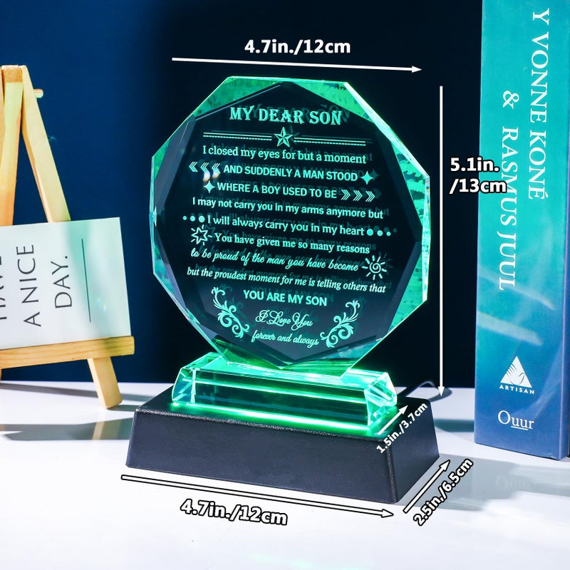 YWHL هدية ذات معنى من الأم والأب لابنهم مع قاعدة LED ملونة هدايا عيد ميلاد لابن بالغ تذكار كريستالي هدية ملهمة للتخرج لابني هدية في عيد الميلاد عيد الحب يوم الأب - Image 1