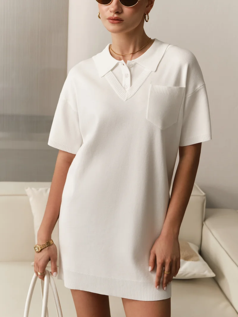 ليتشي فستان محبوك قصير مع ياقة بولو