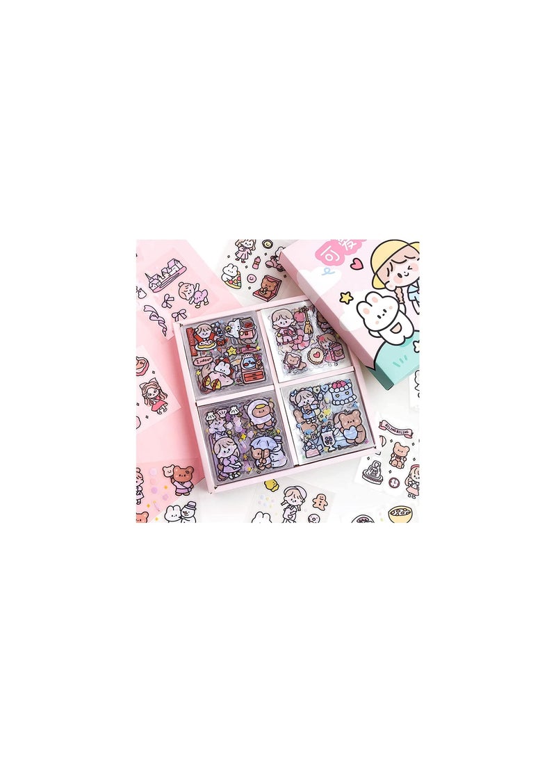 Dubkart - Stickers Set, TERRIFI 100 Sheets 600+ Small Pieces Cute PET Transparent Cartoon Character Animal Flower Decorative Scrapbook Sticker Decal for DIY Arts Crafts, Album, Planners, Calendars and Notebook - Image 1