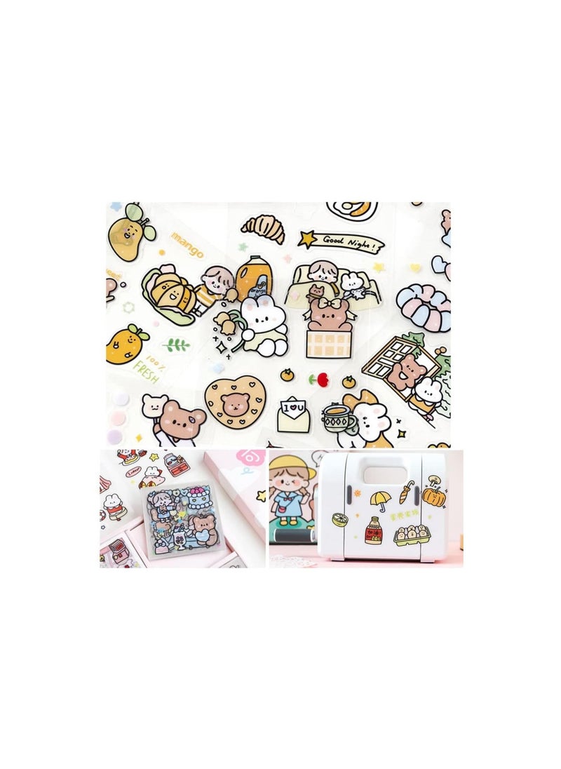 Dubkart - Stickers Set, TERRIFI 100 Sheets 600+ Small Pieces Cute PET Transparent Cartoon Character Animal Flower Decorative Scrapbook Sticker Decal for DIY Arts Crafts, Album, Planners, Calendars and Notebook - Image 1