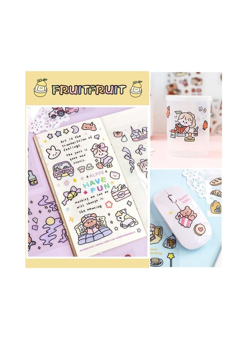 Dubkart - Stickers Set, TERRIFI 100 Sheets 600+ Small Pieces Cute PET Transparent Cartoon Character Animal Flower Decorative Scrapbook Sticker Decal for DIY Arts Crafts, Album, Planners, Calendars and Notebook - Image 1