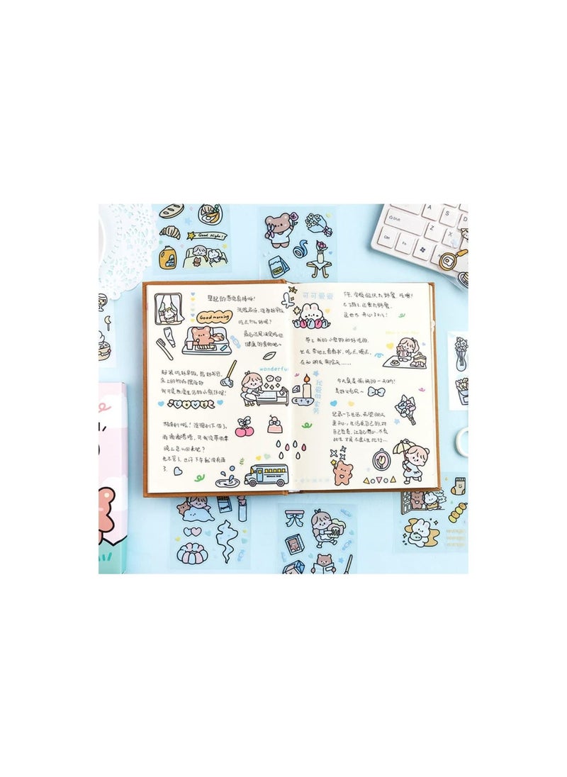 Dubkart - Stickers Set, TERRIFI 100 Sheets 600+ Small Pieces Cute PET Transparent Cartoon Character Animal Flower Decorative Scrapbook Sticker Decal for DIY Arts Crafts, Album, Planners, Calendars and Notebook - Image 1
